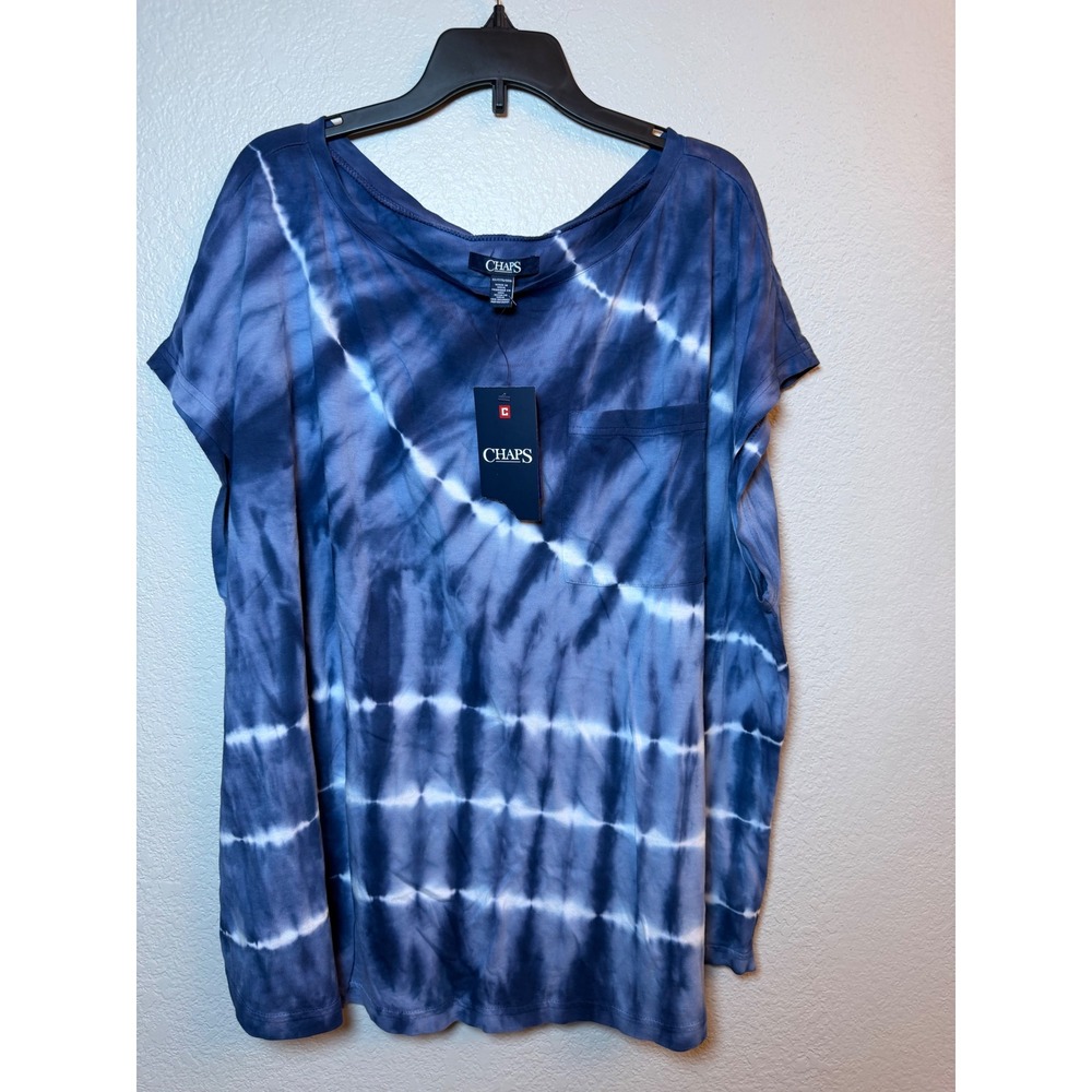 Chaps Womens 3X Blue Tie Dye Short Sleeve Pocket T-Shirt NWT